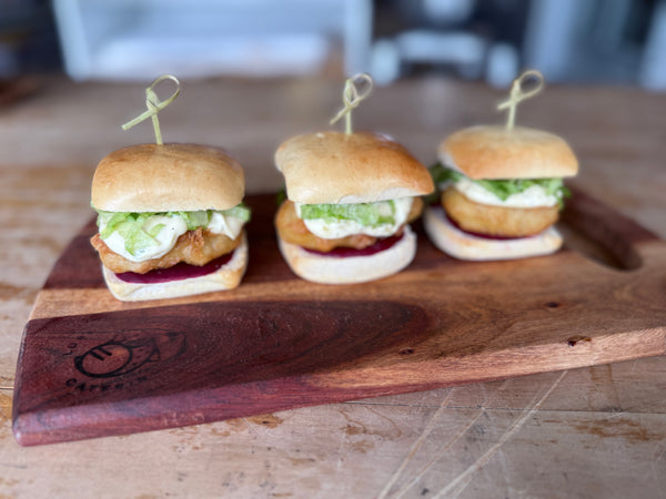 Fish Slider with Beetroot, Lemon Aioli & Iceberg